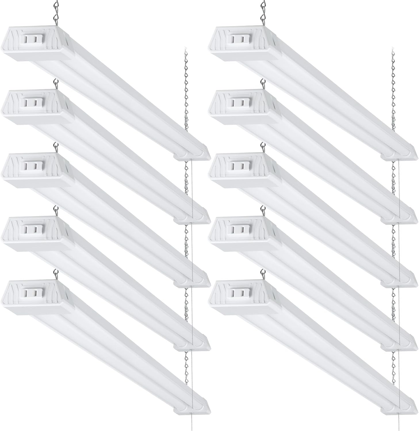 LEONLITE 10-Pack LED Shop Light 4FT, Deep Reflector, 40W 5000K Daylight Linkable LED Shop Light, Plug in Shop Light with Pull Chain (ON/Off), 4 Foot LED Shop Lights for Workshop, Garage, Shop