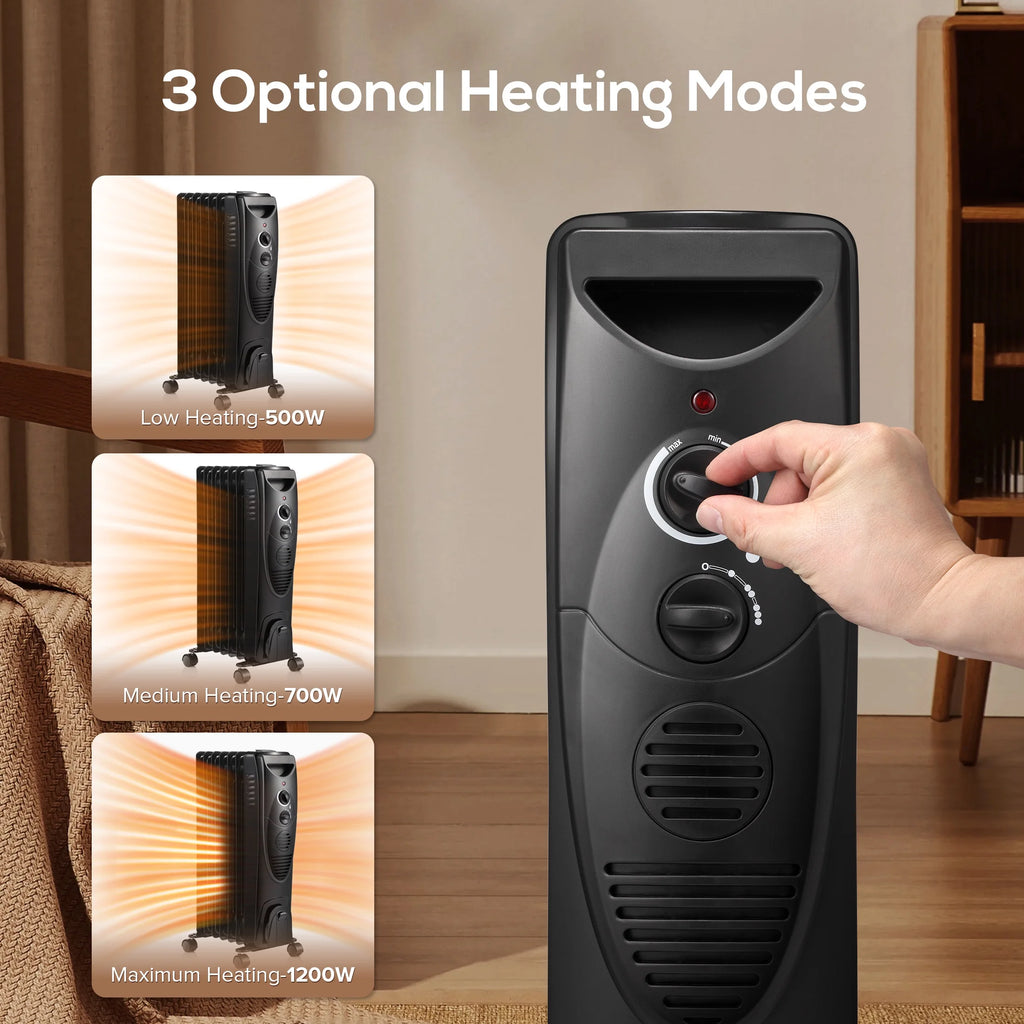 Electric Oil Filled Radiator Heater with Thermostat, Black B899326
