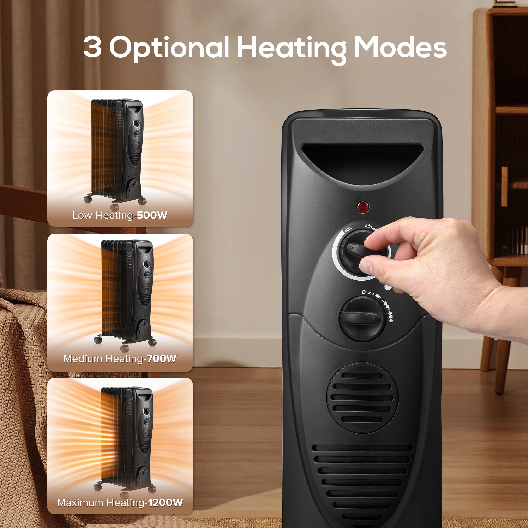 Electric Oil Filled Radiator Heater with Thermostat, Black B899326