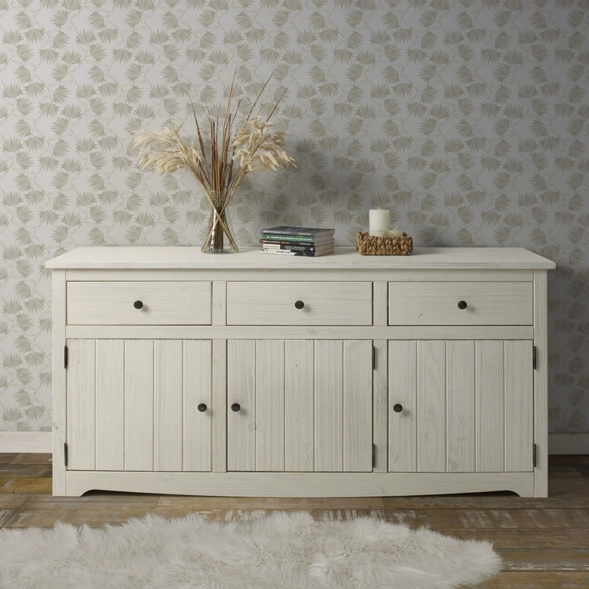 White Distressed Wood Buffet Sideboard K52875