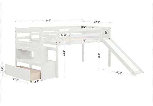 Wood House Loft Bed Frame with Slide and Storage Shelves Z806