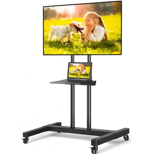 Rolling TV Stand for 32-83 inch TVs, Height Adjustable with Wheels and Laptop Shelf I27401