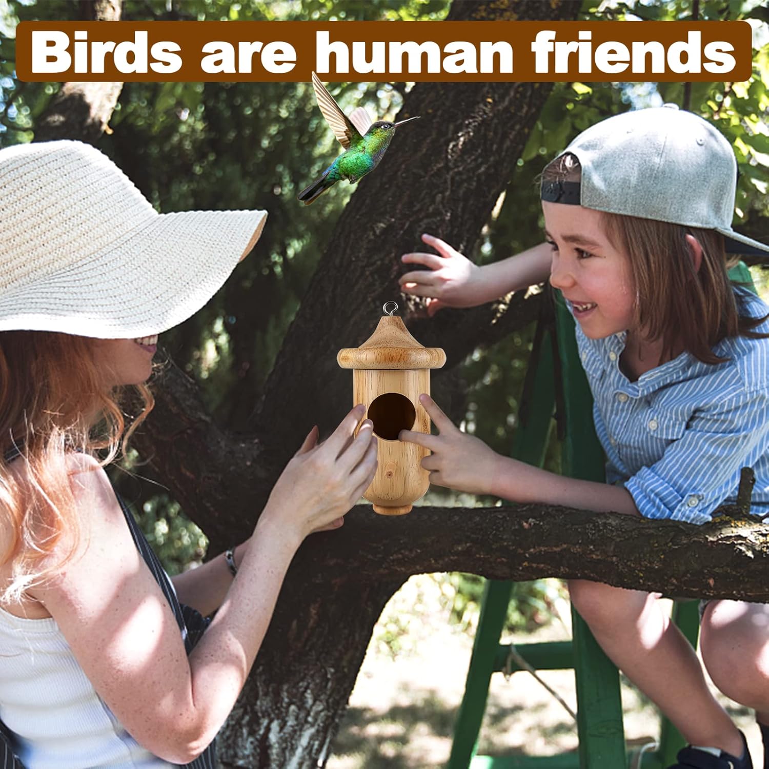 Wooden Hummingbird House for Hanging, 3 Pack with Hemp Ropes V482850