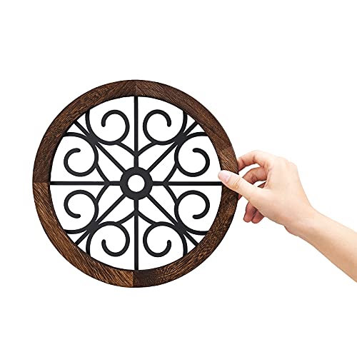 Rustic Round Wall Art 3 Pack Geometric Scrolled Metal with Wooden Frame R67379