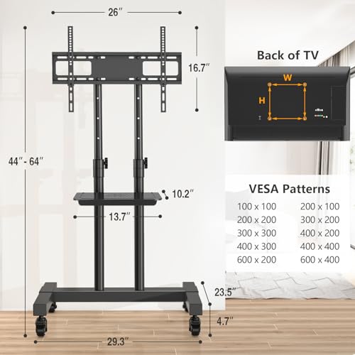 Rolling TV Stand for 32-83 inch TVs, Height Adjustable with Wheels and Laptop Shelf I27401