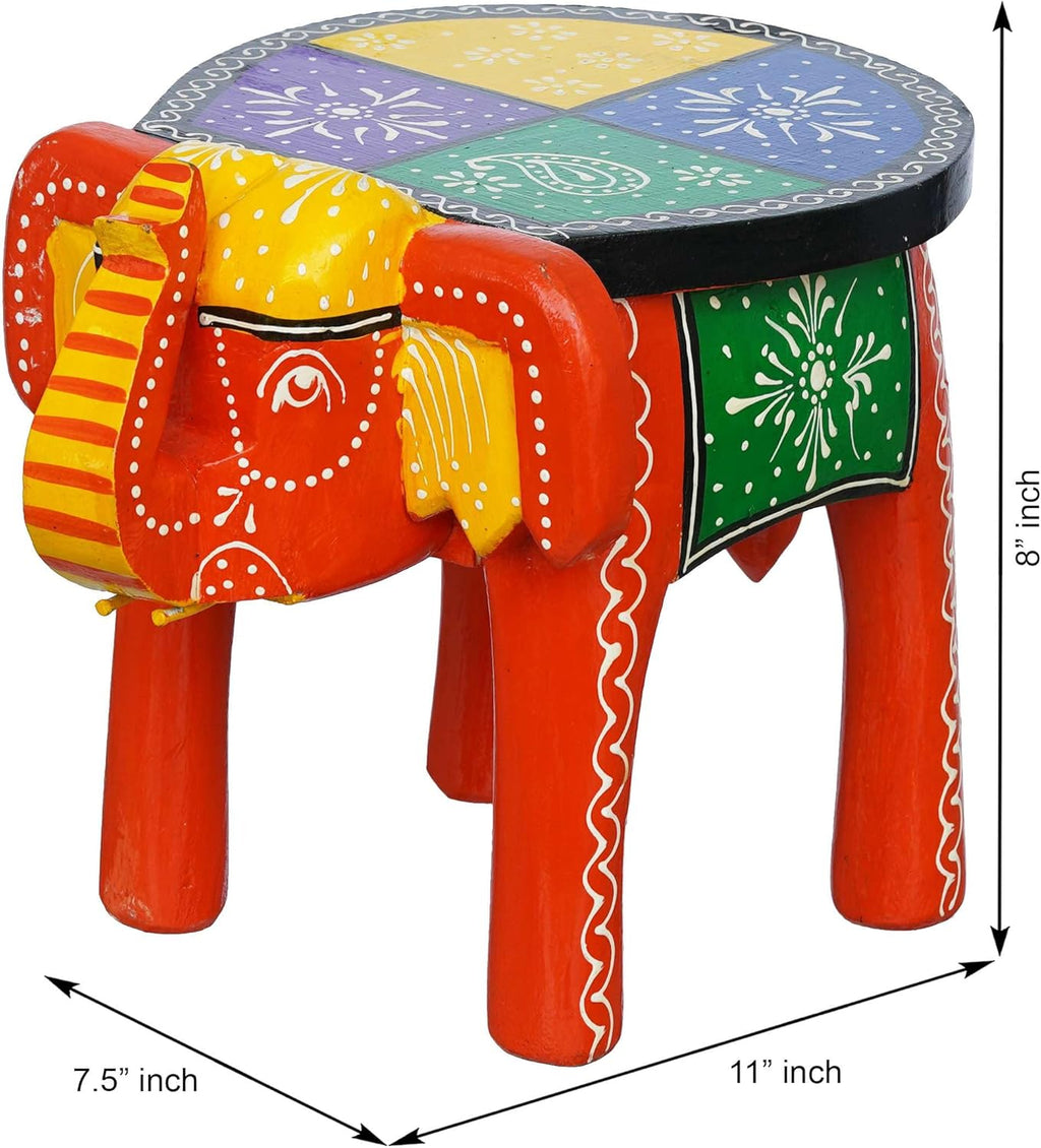 Handcrafted Painted Wooden Elephant Stool Table, Medium F6590