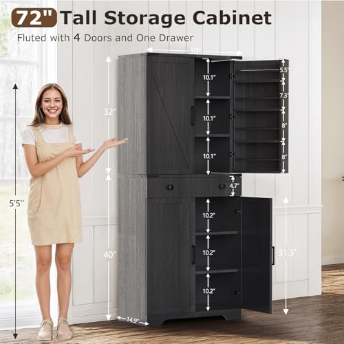 Farmhouse Pantry Cabinet with 6 Shelves and Barn Doors, Brown K34379