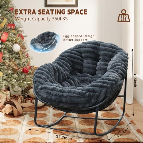 Wicker Egg Rocking Chair with Padded Cushion for Patio and Garden J177274