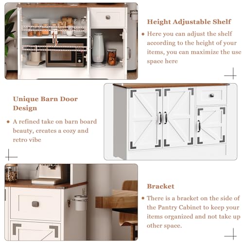 Kitchen Pantry Cabinet with Charging Station and Microwave Stand, White A481