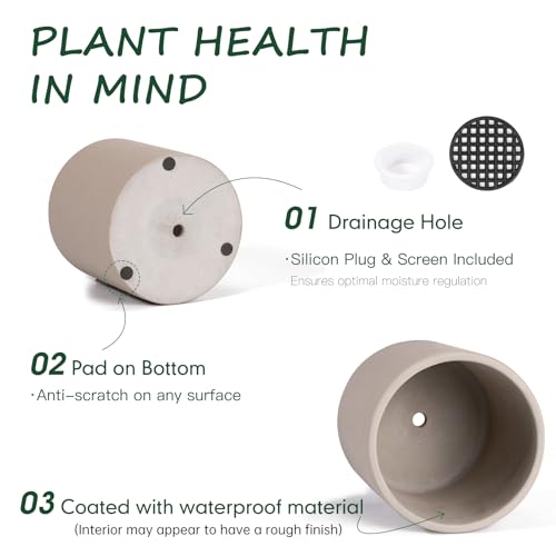 5 Inch Cement Planters for Indoor Plants with Drainage Hole, Gray P73637