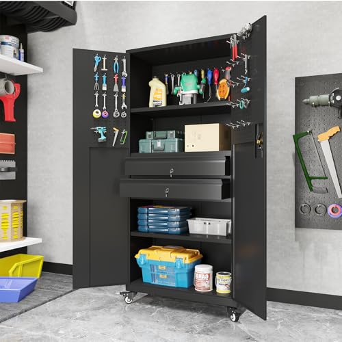 Metal Garage Storage Cabinet with Drawers and Wheels P6852