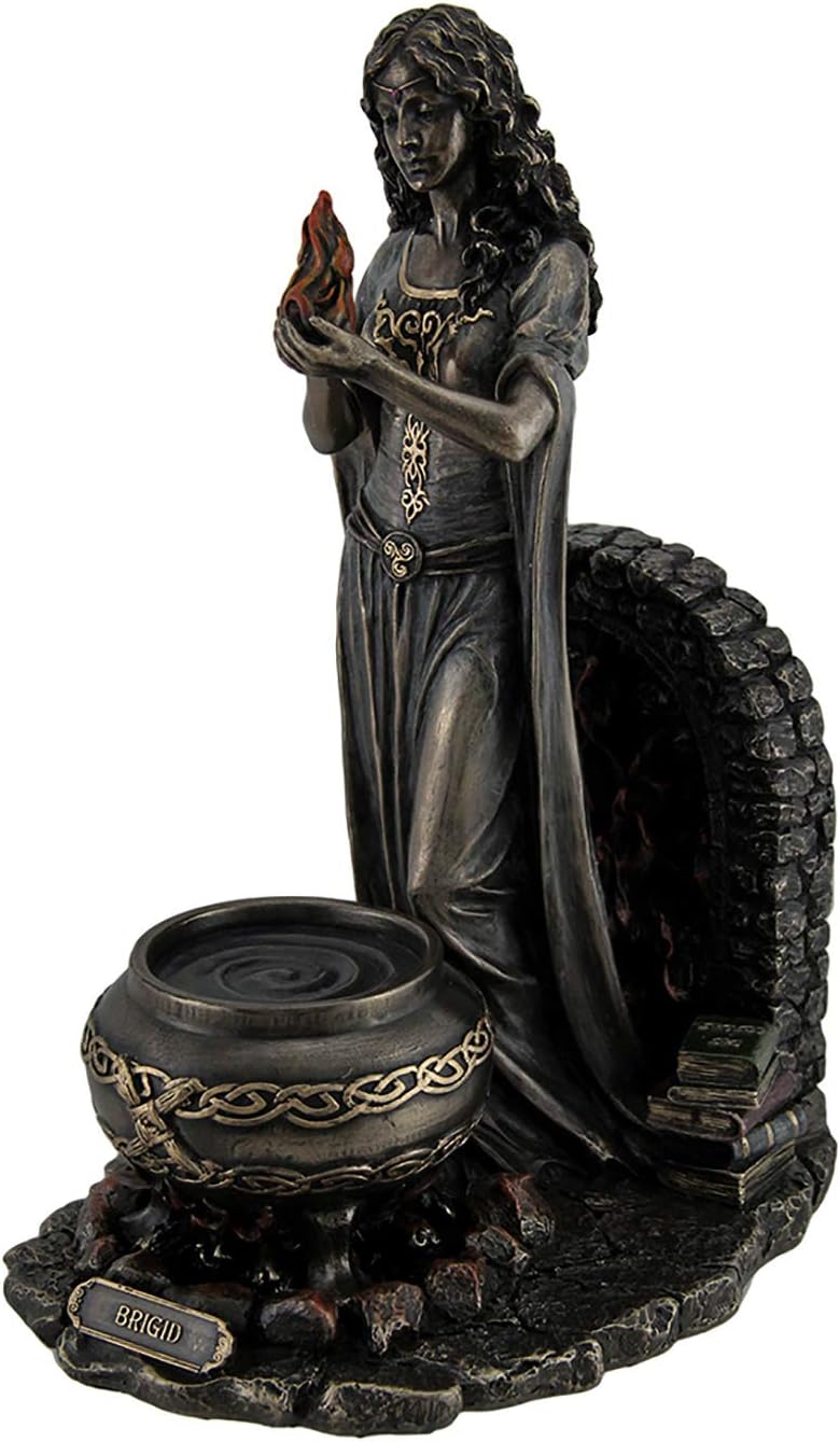 Veronese Design 9 5/8" Tall Brigid Goddess of Hearth and Home Holding Sacred Flame Statue Cold Cast Resin Antique Bronze Finish