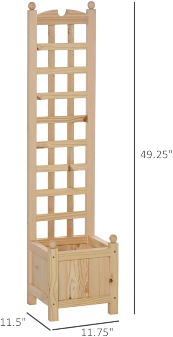 Raised Garden Bed Wood Planter with Trellis for Flowers Herbs Climbing Vines N842
