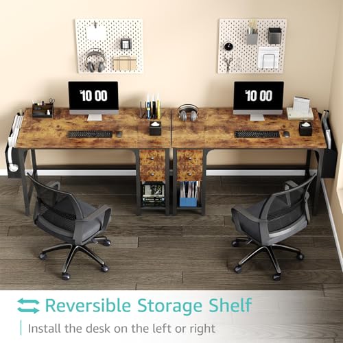 Computer Desk with Fabric Drawers, 40 Inch Reversible Gaming Desk for Small Space Home Office D876