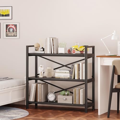 3 Tier Industrial Bookcase, Rustic Etagere Bookshelf for Living Room U5786