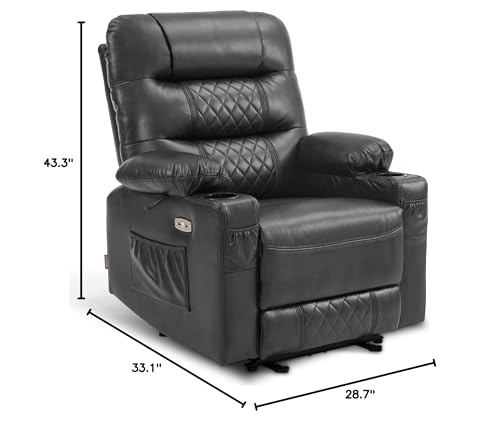 Zero Gravity Power Recliner Chair with Heat and Vibration Massage, USB Ports, Cup Holders, Faux Leather G3748
