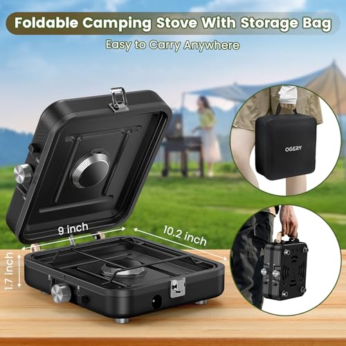 2-Burner Foldable Camping Stove with Griddle and Carrying Bag, Portable Propane H453787
