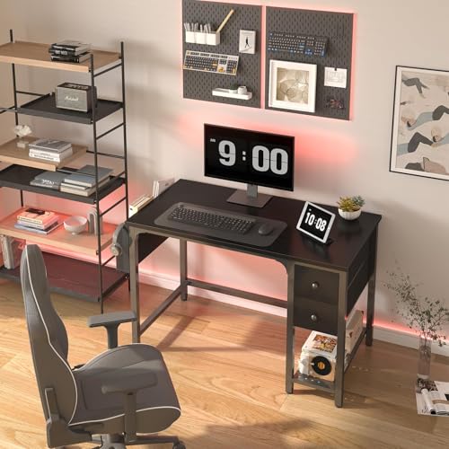 Computer Desk with Fabric Drawers, 40 Inch Reversible Gaming Desk for Small Space Home Office D876