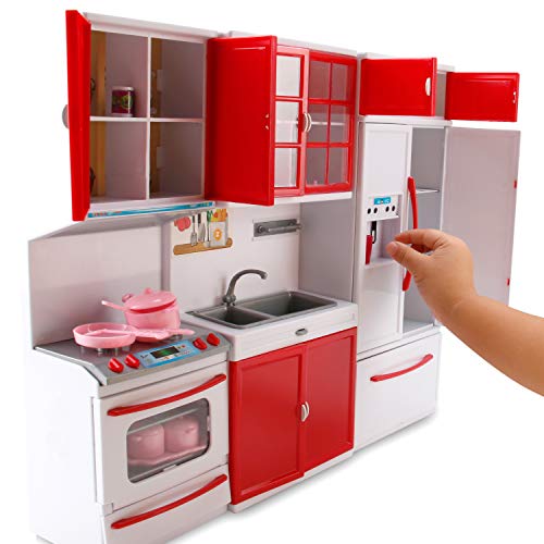 Modern Kitchen Mini Toy Playset with Lights and Sounds for 12 Inch Dolls R1427