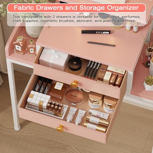 White Vanity Desk with Mirror and Lights R8919