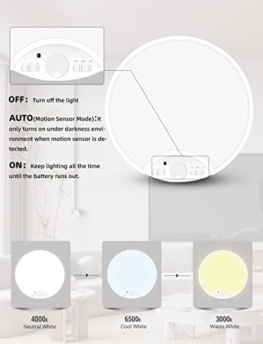 Motion Sensor Ceiling Light, 2 Pack Rechargeable LED, 3 Color Temperatures J333987