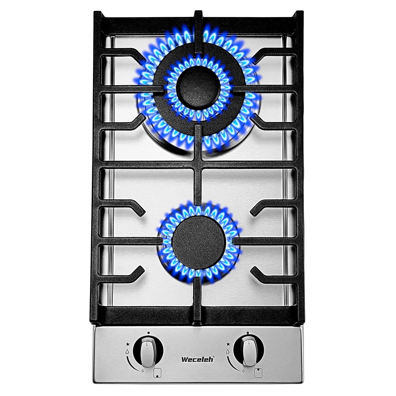 12" Dual Fuel 2 Burner Cooktop with Dual Size Power Burner,Stainless Steel Gas Stove