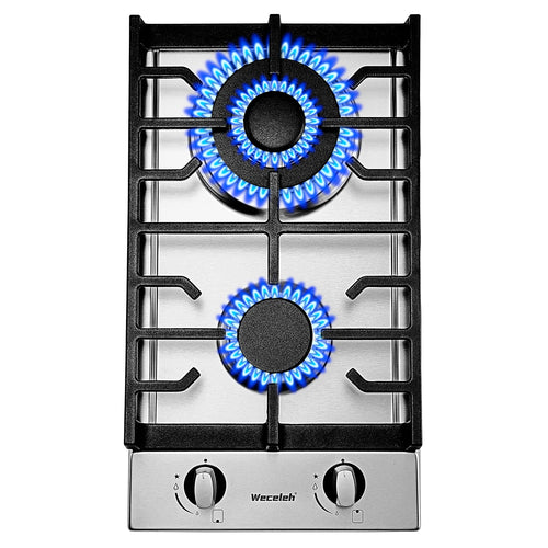 12" Dual Fuel 2 Burner Cooktop with Dual Size Power Burner,Stainless Steel Gas Stove