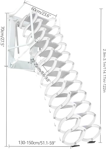 Telescopic Attic Ladder 12 Steps Wall Mounted Folding Stairs, 9.5-10FT Height W721656