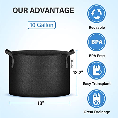 Plant Grow Bags 5 Gallon 10-Pack Tan Heavy Duty Aeration Fabric Pots with Strap Handles N82724