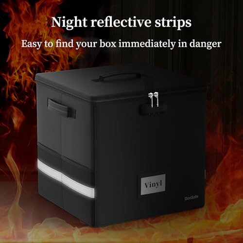 Vinyl Record Storage Box with Lock, Fireproof & Water Resistant, Holds 100+ 12-Inch Records H505