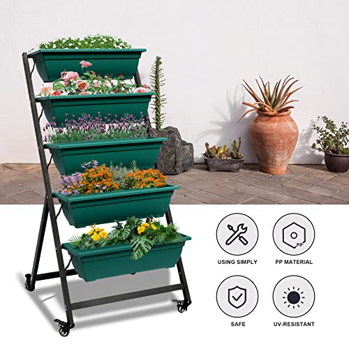 Vertical Garden Planter with Wheels, 5 Boxes, Outdoor Elevated Bed T3802