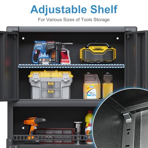 Wall Cabinet with 2 Doors, Lockable, Adjustable Shelves, Heavy Duty Steel J4545