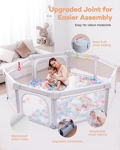 Foldable Extra Large Baby Playpen with Gate, Grey Q683