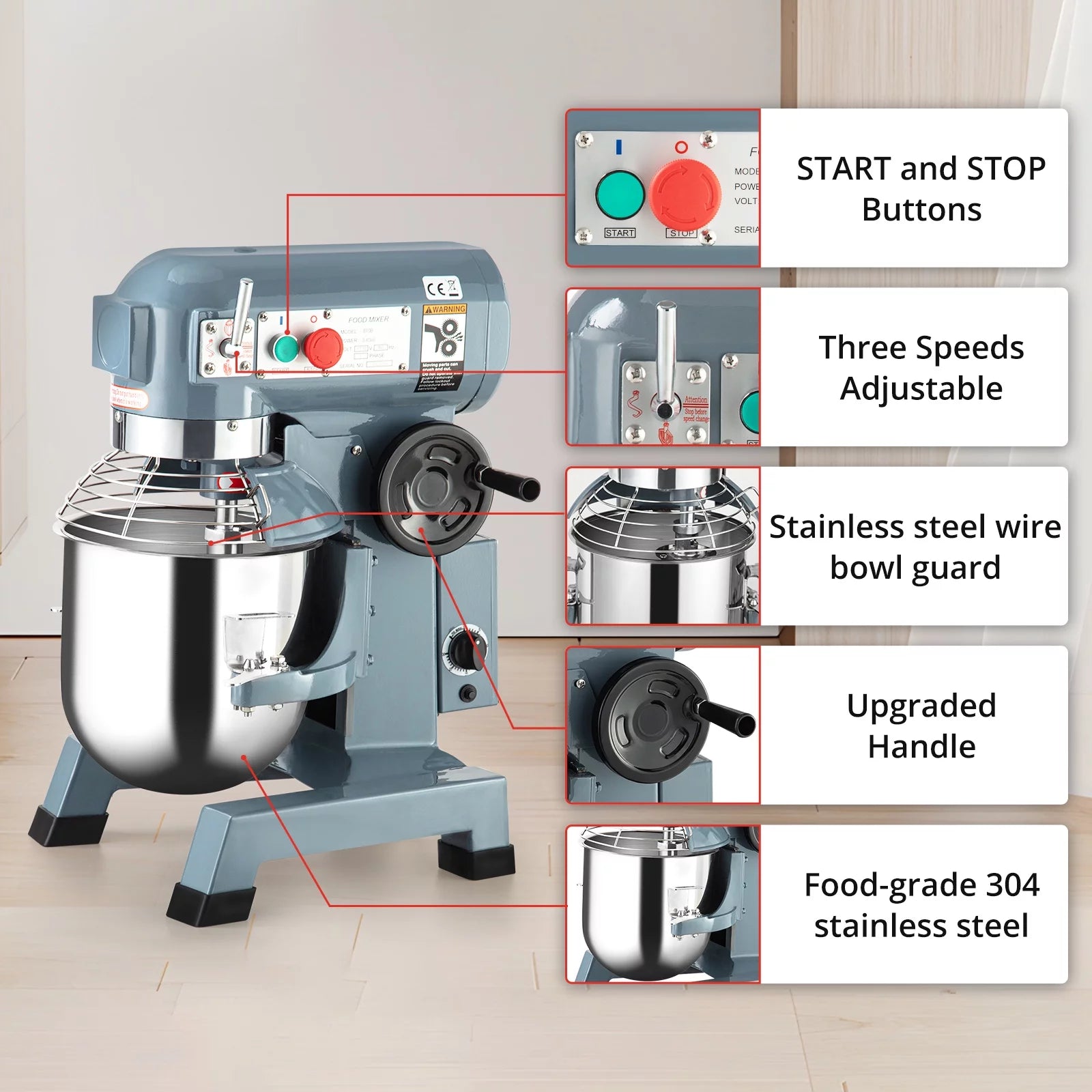 15Qt Stand Mixer, 600W, 3-Speed with Stainless Steel Bowl U814859
