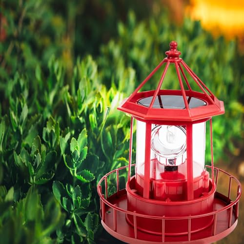 Solar Lighthouse Rotating Light, IP65 Waterproof for Patio Garden Decor H598474