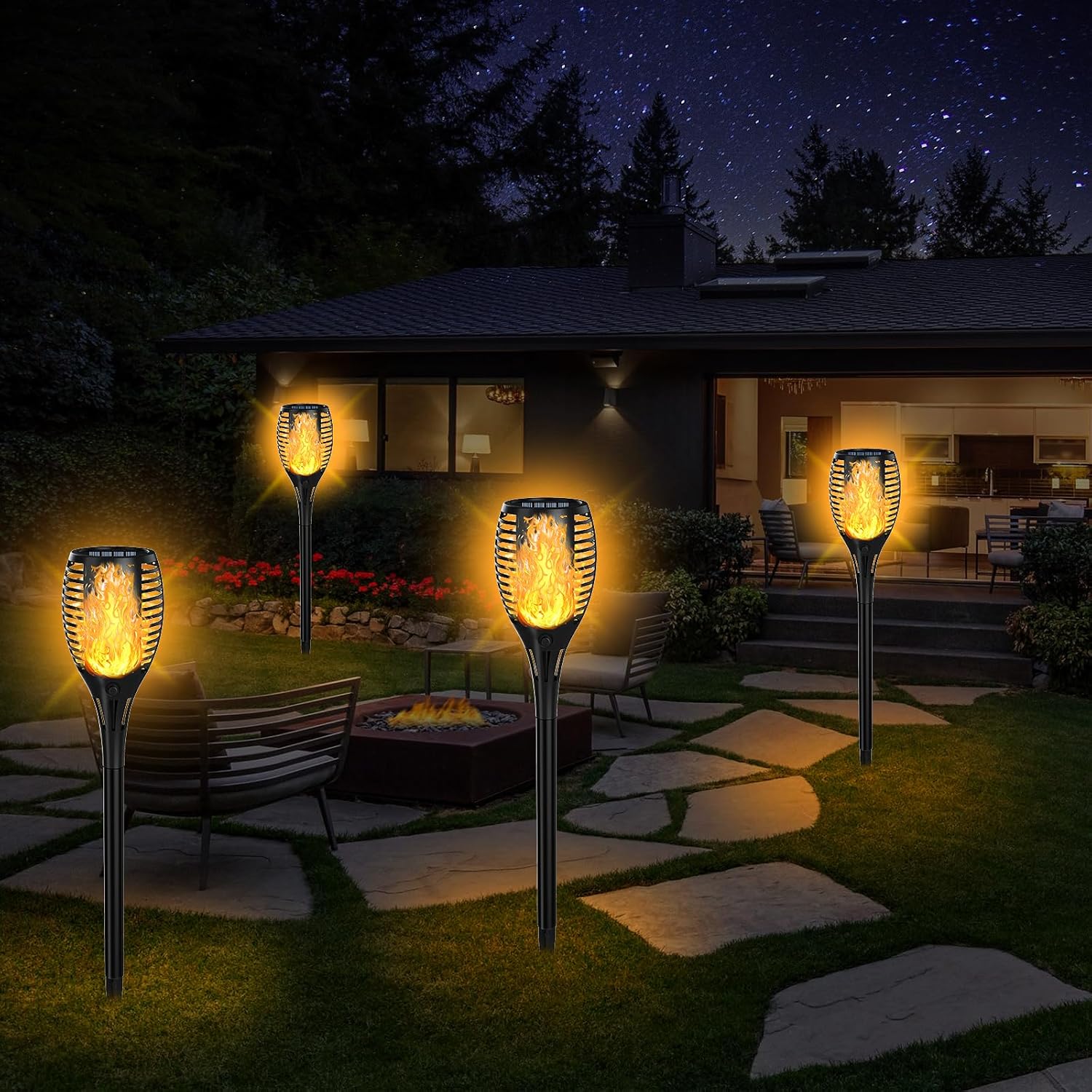 Solar Torch Lights Outdoor 7 Pack, Flickering Flame, Waterproof for Garden Patio A6330