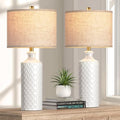 PARTPHONER Farmhouse Ceramic Table Lamp Set of 2, 25" Modern Accent White Bedside Lamp for Bedroom with 3-Color Temperature LED Bulbs, Classic Nightstand Lamps for Living Room Study Room Office
