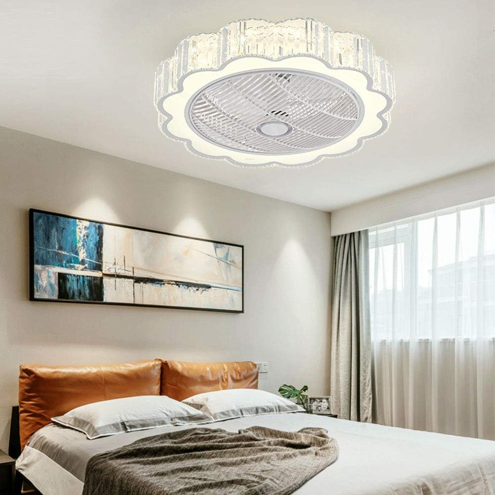 TFCFL 23" Ceiling Fan with Lights, Modern Invisible Acrylic LED Enclosed Ceilings with Remote Control 3-Color 6-Speed Quiet Copper Motor Fan for Bedroom Children's Room (White)