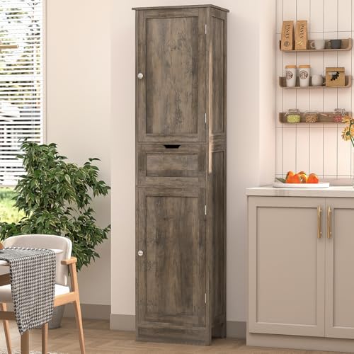 67" Tall Bathroom Cabinet with 2 Doors and 1 Drawer, Adjustable Shelves T930834