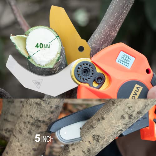 Cordless Electric Pruner Kit with 1.6 Inch Pruning Shears and 5 Inch Handheld Chain Saw H131