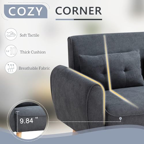 Linen Loveseat Sofa with 2 Pillows, Dark Grey N297821
