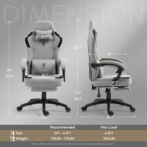 Fabric Gaming Chair with Pocket Spring Cushion and Footrest V343974