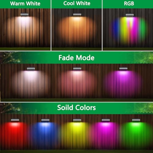 Solar Fence Lights 8 Pack, 60 Lumen Waterproof, 8 Modes Warm & Cool White T5562