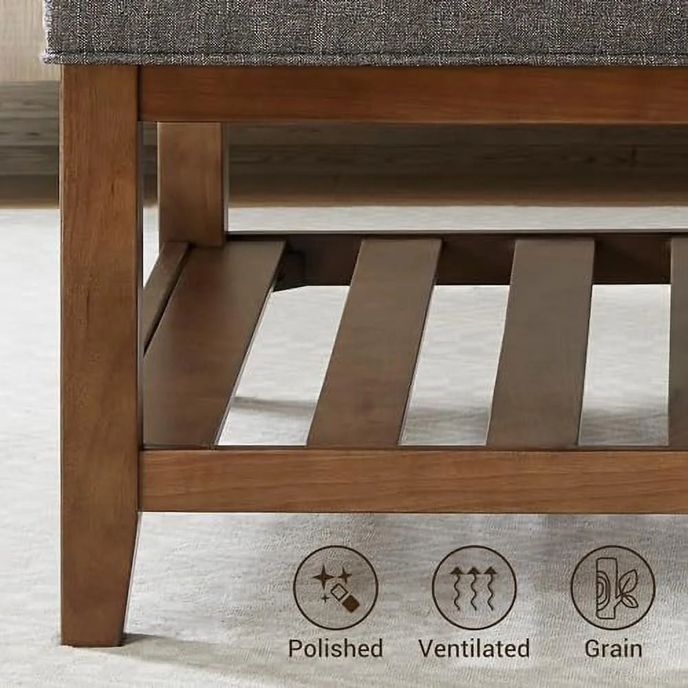 Square Ottoman Coffee Table with Button Tufted Upholstered Linen for Living Room N173