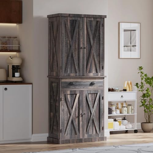 72" Tall Kitchen Pantry Cabinet with Barn Doors and Adjustable Shelves R388