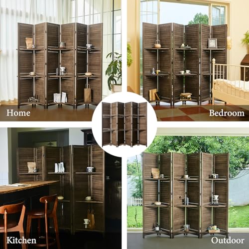 Folding Room Divider with Shelves, 6 Panels, Brown D785582