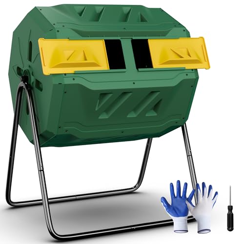 SUPER DEAL Compost Tumbler Bin 43 Gallon Dual Chamber Large Composter 360° Rotating Tumbling BPA Free for Outdoor Garden, Yard Black