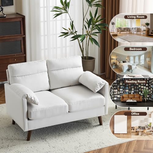 Mini Loveseat Sofa Couch with Suede Upholstery for Small Spaces, Beige S268011