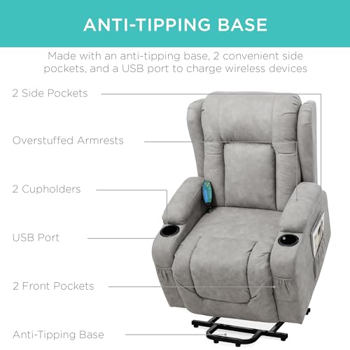 Electric Power Lift Recliner Massage Chair with Heat and USB Port, Brown M560374
