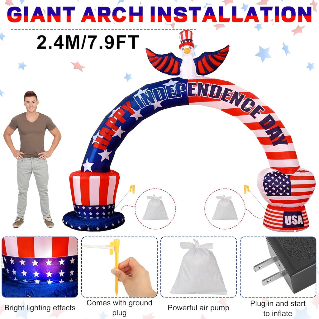 Patriotic Inflatable American Bald Eagle Arch with LED Lights for Outdoor Party Decor P436